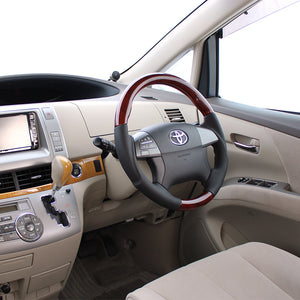 REAL ORIGINAL SERIES ROUND SHAPE BROWN WOOD BROWN STITCH STEERING WHEEL FOR TOYOTA COROLLA AXIO 140  R50-BRW-BR