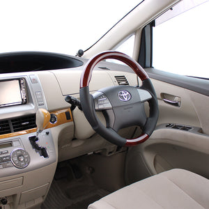 REAL ORIGINAL SERIES ROUND SHAPE BROWN WOOD BROWN STITCH STEERING WHEEL FOR TOYOTA NOAH 70 4 SPOKE TYPE R50-BRW-BR