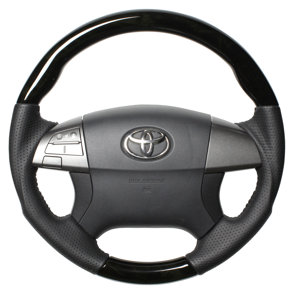 REAL ORIGINAL SERIES ROUND SHAPE BLACK WOOD BLACK STITCH STEERING WHEEL FOR TOYOTA ALLION 260 : 1 2 TYPE  R50-BKW-BK