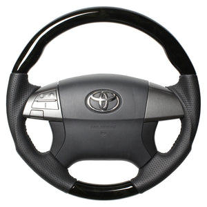 REAL ORIGINAL SERIES ROUND SHAPE BLACK WOOD BLACK STITCH STEERING WHEEL FOR TOYOTA ALLION 260 : 1 2 TYPE  R50-BKW-BK