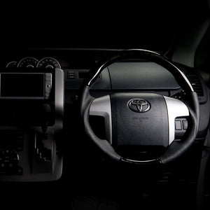 REAL ORIGINAL SERIES ROUND SHAPE BLACK WOOD BLACK STITCH STEERING WHEEL FOR TOYOTA PREMIO 260 : 1 2 TYPE  R50-BKW-BK