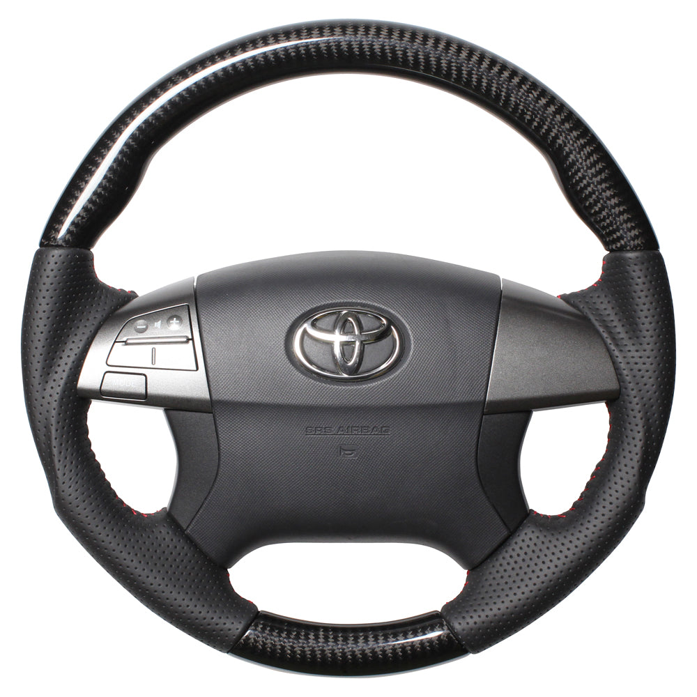 REAL ORIGINAL SERIES ROUND SHAPE BLACK CARBON RED STITCH STEERING WHEEL FOR TOYOTA CAMRY 40  R50-BKC-RD
