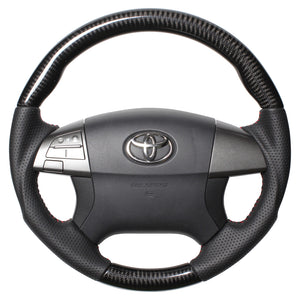 REAL ORIGINAL SERIES ROUND SHAPE BLACK CARBON RED STITCH STEERING WHEEL FOR TOYOTA PREMIO 260 : 1 2 TYPE  R50-BKC-RD