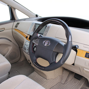 REAL ORIGINAL SERIES ROUND SHAPE BLACK CARBON RED STITCH STEERING WHEEL FOR TOYOTA NOAH 70 4 SPOKE TYPE R50-BKC-RD