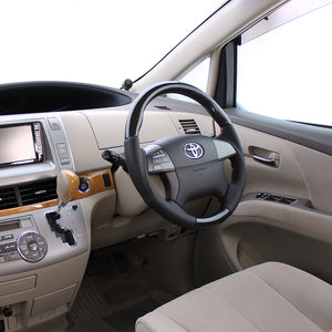 REAL ORIGINAL SERIES ROUND SHAPE BLACK CARBON RED STITCH STEERING WHEEL FOR TOYOTA ESTIMA 50 : 1-3 TYPES  R50-BKC-RD