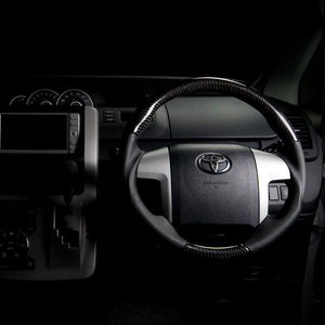 REAL ORIGINAL SERIES ROUND SHAPE BLACK CARBON RED STITCH STEERING WHEEL FOR TOYOTA VOXY 70 4 SPOKE TYPE R50-BKC-RD
