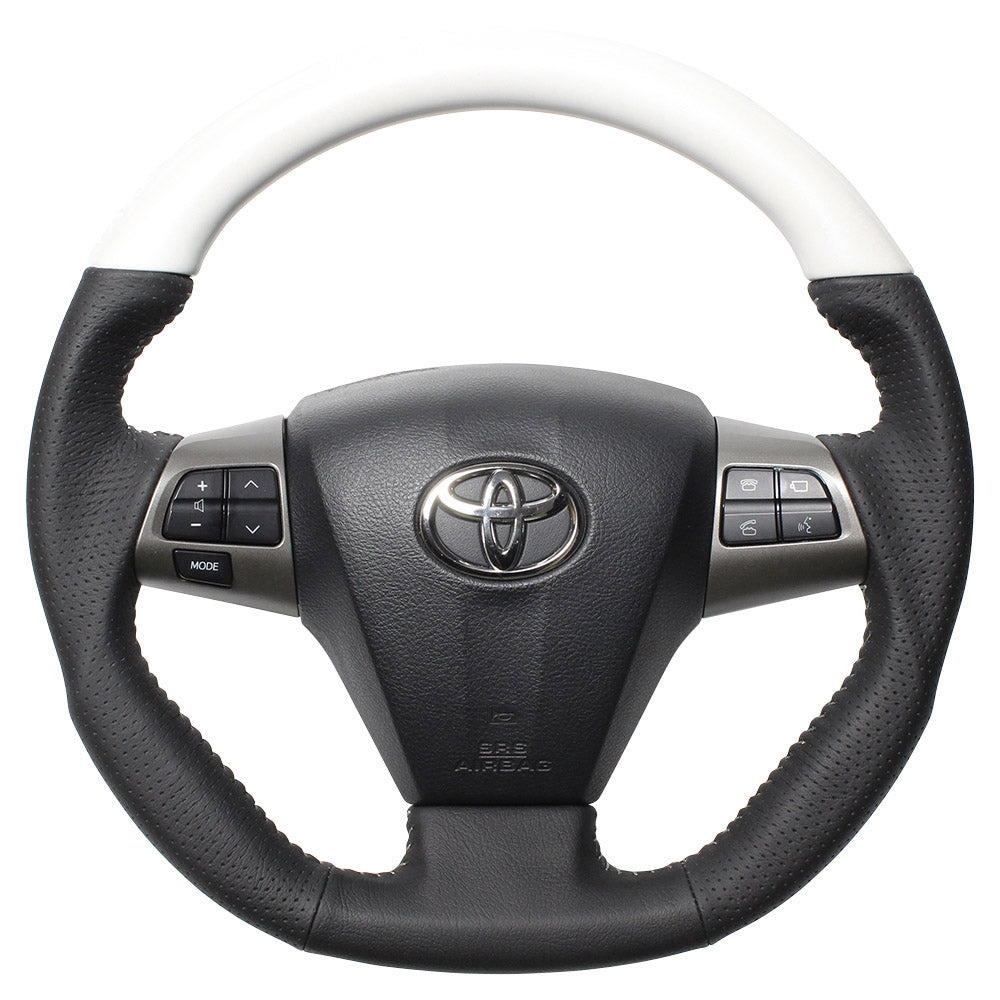 REAL ORIGINAL SERIES D SHAPE PEARL WHITE SILVER STITCH STEERING WHEEL FOR TOYOTA VOXY 70 : KOUKI 3 SPOKE TYPE E20-WHW-SL