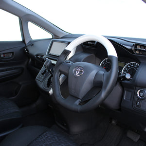 REAL ORIGINAL SERIES D SHAPE PEARL WHITE SILVER STITCH STEERING WHEEL FOR TOYOTA VOXY 70 : KOUKI 3 SPOKE TYPE E20-WHW-SL