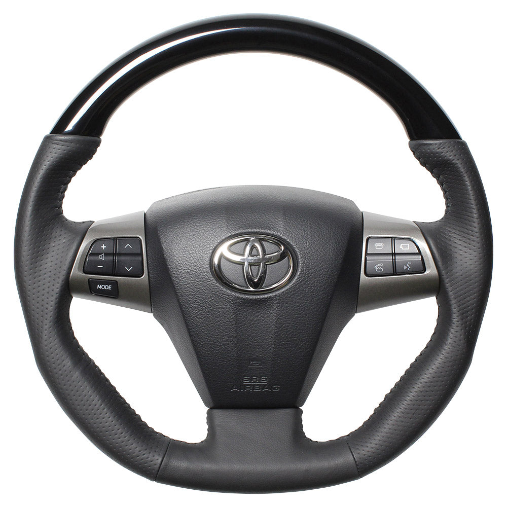 REAL ORIGINAL SERIES D SHAPE PIANO BLACK BLACK STITCH STEERING WHEEL FOR TOYOTA WISH 20  E20-PBW-BK