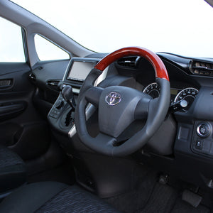 REAL ORIGINAL SERIES D SHAPE BROWN WOOD BLACK STITCH STEERING WHEEL FOR TOYOTA WISH 20  E20-BRW-BK