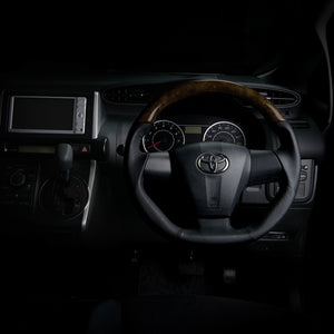 REAL ORIGINAL SERIES D SHAPE BLACK WOOD BLACK STITCH STEERING WHEEL FOR TOYOTA NOAH 70 : KOUKI 3 SPOKE TYPE E20-BKW-BK
