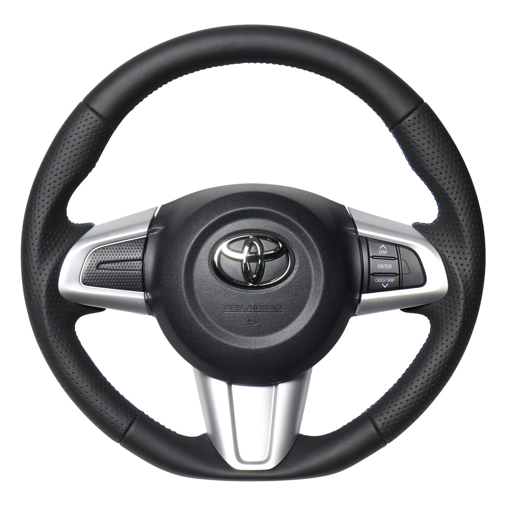 REAL ORIGINAL SERIES SOFT D SHAPE ALL LEATHER BLUE X BLACK EURO STITCH STEERING WHEEL FOR TOYOTA TANK 900  M90-LPB-BL