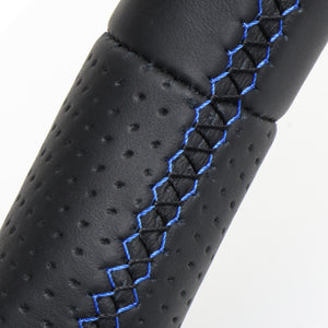 REAL ORIGINAL SERIES SOFT D SHAPE ALL LEATHER BLUE X BLACK EURO STITCH STEERING WHEEL FOR DAIHATSU BOON 700  M90-LPB-BL