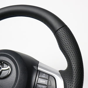 REAL ORIGINAL SERIES SOFT D SHAPE ALL LEATHER BLUE X BLACK EURO STITCH STEERING WHEEL FOR TOYOTA TANK 900  M90-LPB-BL