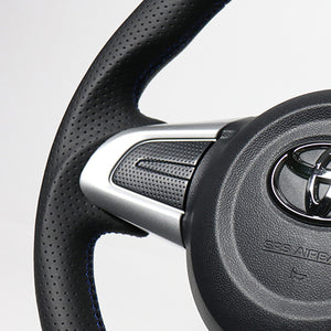 REAL ORIGINAL SERIES SOFT D SHAPE ALL LEATHER BLUE X BLACK EURO STITCH STEERING WHEEL FOR DAIHATSU ATRAI WAGON S321G: KOUKI S331G: KOUKI  M90-LPB-BL