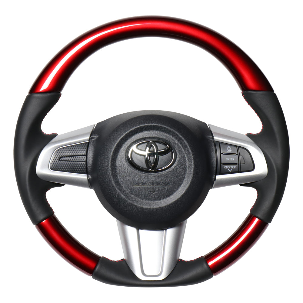 REAL ORIGINAL SERIES SOFT D SHAPE PEARL RED RED X BLACK EURO STITCH STEERING WHEEL FOR DAIHATSU BOON 700  M90-RDW-RD