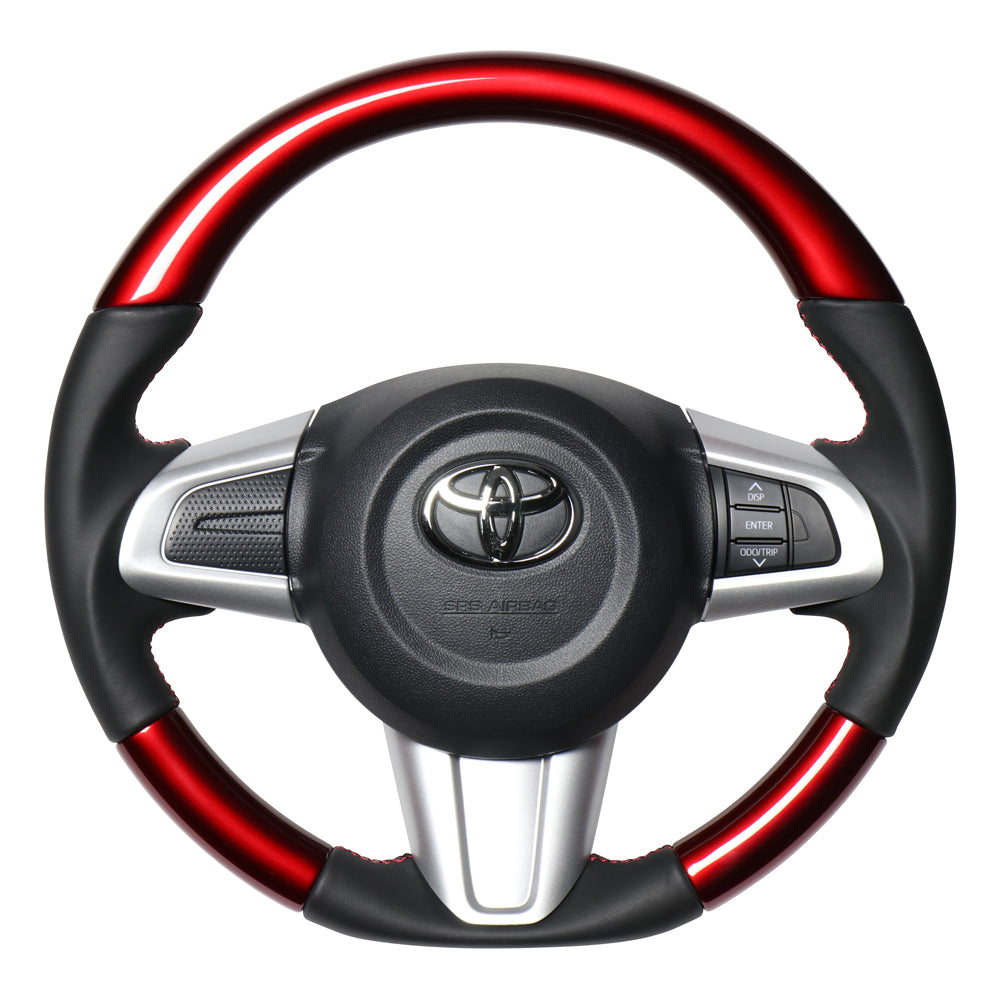 REAL ORIGINAL SERIES SOFT D SHAPE PEARL RED RED X BLACK EURO STITCH STEERING WHEEL FOR DAIHATSU TANTO LA600S: KOUKI LA610S: KOUKI  M90-RDW-RD