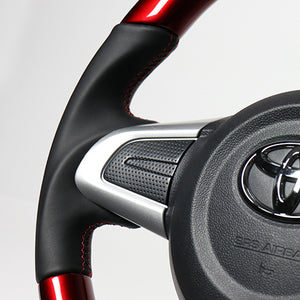 REAL ORIGINAL SERIES SOFT D SHAPE PEARL RED RED X BLACK EURO STITCH STEERING WHEEL FOR DAIHATSU CAST ACTIVA LA250S LA260S  M90-RDW-RD