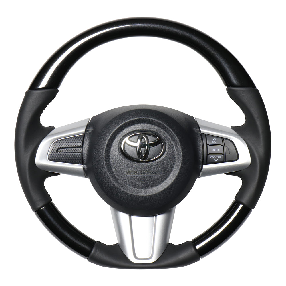 REAL ORIGINAL SERIES SOFT D SHAPE PEARL BLACK BLACK STITCH STEERING WHEEL FOR DAIHATSU MOVE LA150S LA160S M90-BKP-BK