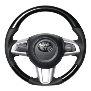 REAL ORIGINAL SERIES SOFT D SHAPE PEARL BLACK BLACK STITCH STEERING WHEEL FOR TOYOTA PIXIS MEGA LA700A:LATE LA710A:LATE  M90-BKP-BK