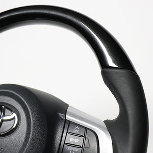 REAL ORIGINAL SERIES SOFT D SHAPE PEARL BLACK BLACK STITCH STEERING WHEEL FOR DAIHATSU BOON 700  M90-BKP-BK