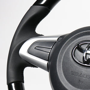 REAL ORIGINAL SERIES SOFT D SHAPE PEARL BLACK BLACK STITCH STEERING WHEEL FOR DAIHATSU CAST ACTIVA LA250S LA260S  M90-BKP-BK