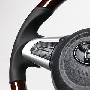 REAL ORIGINAL SERIES SOFT D SHAPE BROWN WOOD BLACK STITCH STEERING WHEEL FOR TOYOTA PIXIS MEGA LA700A:LATE LA710A:LATE  M90-BRW-BK