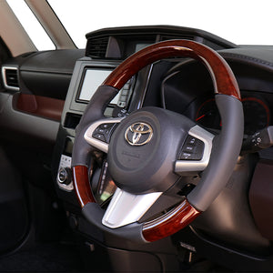 REAL ORIGINAL SERIES SOFT D SHAPE BROWN WOOD BLACK STITCH STEERING WHEEL FOR DAIHATSU MIRA TOKOT LA550S LA560S  M90-BRW-BK