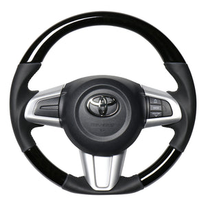 REAL ORIGINAL SERIES SOFT D SHAPE BLACK WOOD BLACK STITCH STEERING WHEEL FOR TOYOTA PASSO 700  M90-BKW-BK