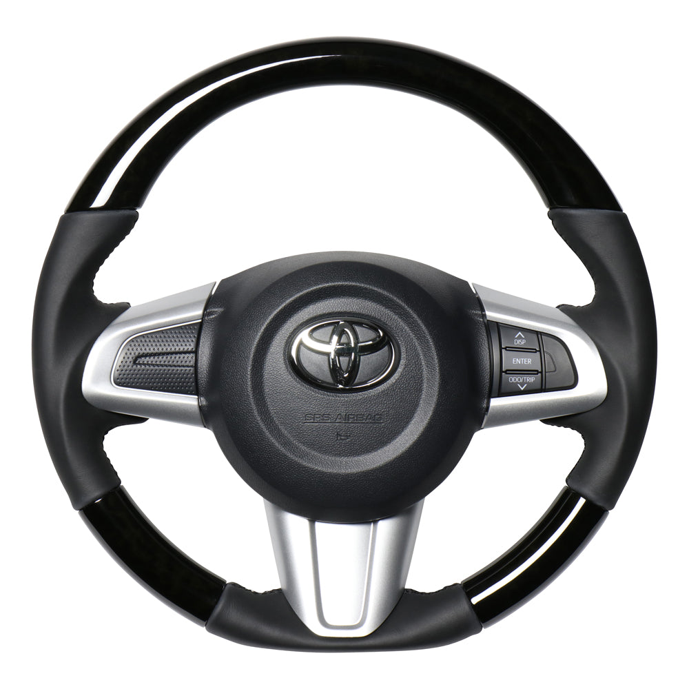 REAL ORIGINAL SERIES SOFT D SHAPE BLACK WOOD BLACK STITCH STEERING WHEEL FOR DAIHATSU MOVE LA150S LA160S M90-BKW-BK