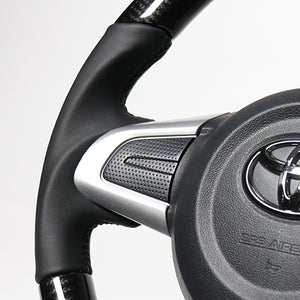 REAL ORIGINAL SERIES SOFT D SHAPE BLACK CARBON BLACK STITCH STEERING WHEEL FOR SUBARU CHIFFON LA600FS LA610F M90-BKC-BK