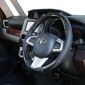 REAL ORIGINAL SERIES SOFT D SHAPE BLACK CARBON BLACK STITCH STEERING WHEEL FOR DAIHATSU MIRA TOKOT LA550S LA560S  M90-BKC-BK