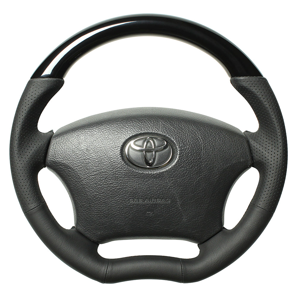 REAL ORIGINAL SERIES C SHAPE PIANO BLACK BLACK EURO STITCH STEERING WHEEL FOR TOYOTA LAND CRUISER PRADO 120  H200-PBW-BK