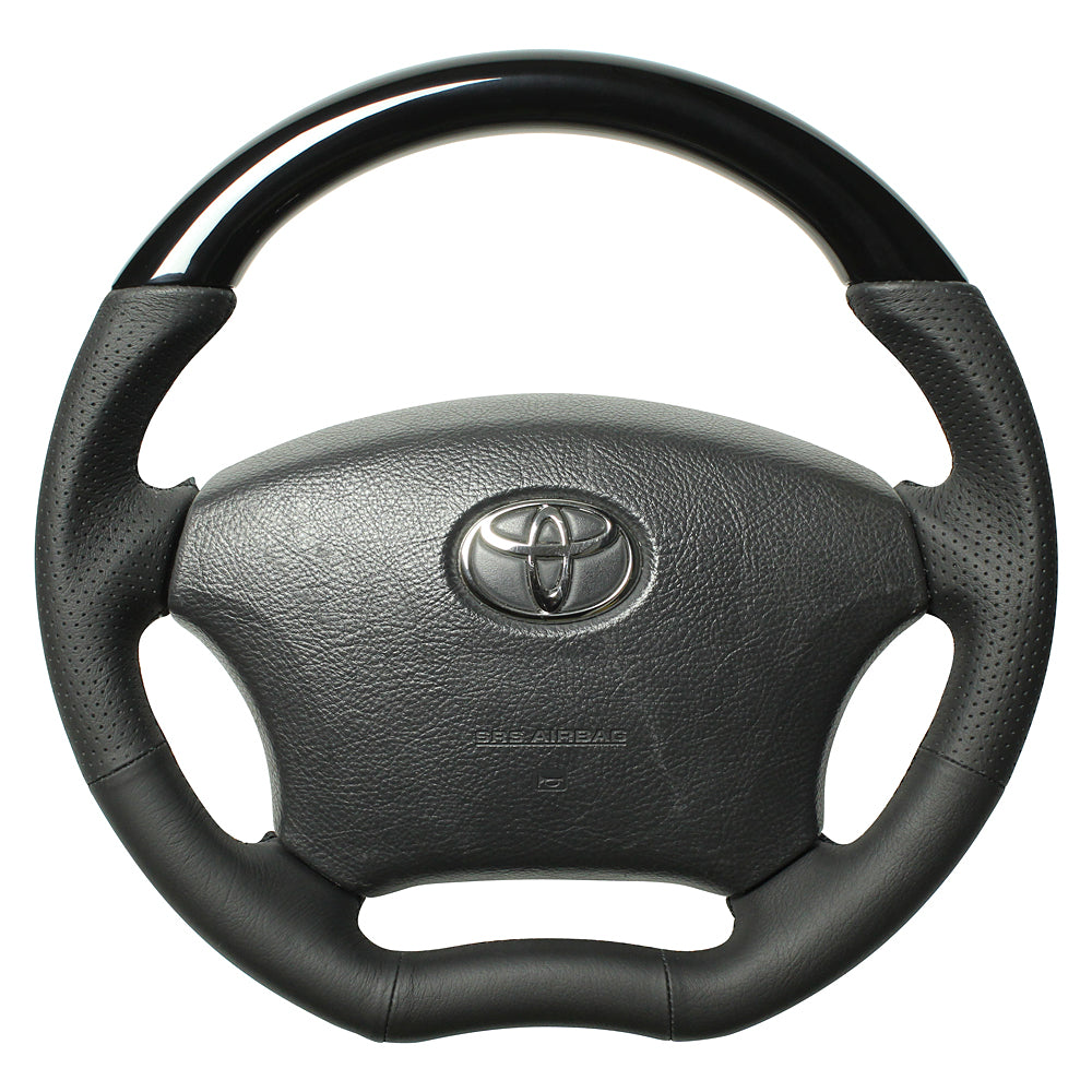 REAL ORIGINAL SERIES C SHAPE PIANO BLACK BLACK EURO STITCH STEERING WHEEL FOR TOYOTA TOWN ACE TRUCK S412  H200-PBW-BK