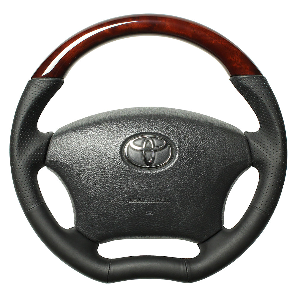 REAL ORIGINAL SERIES C SHAPE BROWN WOOD BLACK EURO STITCH STEERING WHEEL FOR TOYOTA TOWN ACE TRUCK S412  H200-BRW-BK