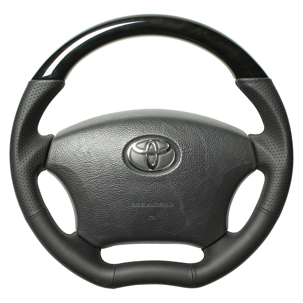 REAL ORIGINAL SERIES C SHAPE BLACK WOOD BLACK EURO STITCH STEERING WHEEL FOR TOYOTA REGIUS ACE 200 : 1-3 TYPES  H200-BKW-BK