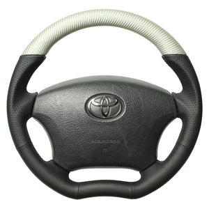 REAL ORIGINAL SERIES C SHAPE MATTE SILVER CARBON UNGLAZED BLACK EURO STITCH STEERING WHEEL FOR TOYOTA IPSUM 20 : KOUKI  H200-SLC-BK