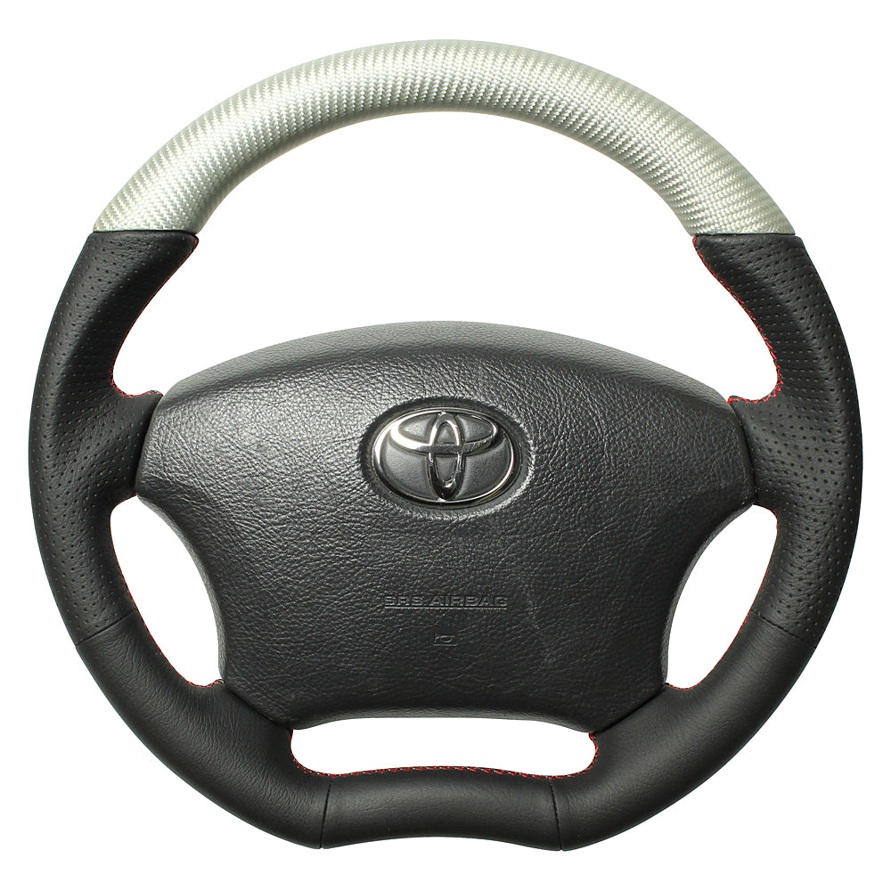 REAL ORIGINAL SERIES C SHAPE MATTE SILVER CARBON UNGLAZED RED X GRAY EURO STITCH STEERING WHEEL FOR TOYOTA HIACE 200 : 1-3 TYPES  H200-SLC-RD