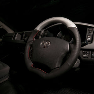 REAL ORIGINAL SERIES C SHAPE MATTE SILVER CARBON UNGLAZED RED X GRAY EURO STITCH STEERING WHEEL FOR TOYOTA ESTIMA 30 : KOUKI 40 : KOUKI  H200-SLC-RD