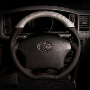 REAL ORIGINAL SERIES C SHAPE MATTE SILVER CARBON UNGLAZED RED X GRAY EURO STITCH STEERING WHEEL FOR TOYOTA LAND CRUISER 100 : KOUKI  H200-SLC-RD