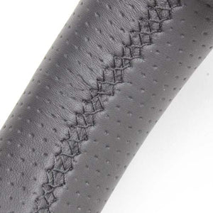 REAL ORIGINAL SERIES GUN GRIP GENUINE SAME DIAMETER ROUND SHAPE ALL LEATHER BLACK EURO STITCH STEERING WHEEL FOR TOYOTA LAND CRUISER PRADO 150 : ZENKI MID  J150G-LPB-BK