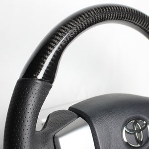 REAL ORIGINAL SERIES GUN GRIP GENUINE SAME DIAMETER ROUND SHAPE BLACK CARBON BLACK EURO STITCH STEERING WHEEL FOR TOYOTA LAND CRUISER PRADO 150 : ZENKI MID  J150G-BKC-BK