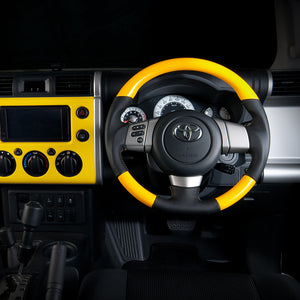 REAL ORIGINAL SERIES SOFT D SHAPE YELLOW YELLOW STITCH STEERING WHEEL FOR TOYOTA FJ CRUISER GSJ15W FJ-YW-YL