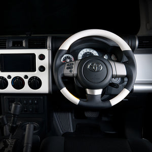 REAL ORIGINAL SERIES SOFT D SHAPE WHITE SILVER STITCH STEERING WHEEL FOR TOYOTA FJ CRUISER GSJ15W FJ-WHW-SL