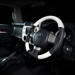 REAL ORIGINAL SERIES SOFT D SHAPE WHITE SILVER STITCH STEERING WHEEL FOR TOYOTA FJ CRUISER GSJ15W FJ-WHW-SL