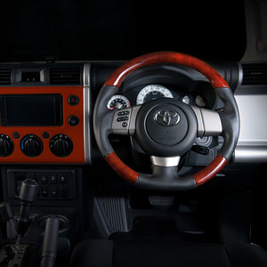 REAL ORIGINAL SERIES SOFT D SHAPE MEDIUM BROWN WOOD BROWN STITCH STEERING WHEEL FOR TOYOTA FJ CRUISER GSJ15W FJ-BRW-BR