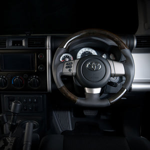 REAL ORIGINAL SERIES SOFT D SHAPE BLACK WOOD BLACK STITCH STEERING WHEEL FOR TOYOTA FJ CRUISER GSJ15W FJ-BKW-BK