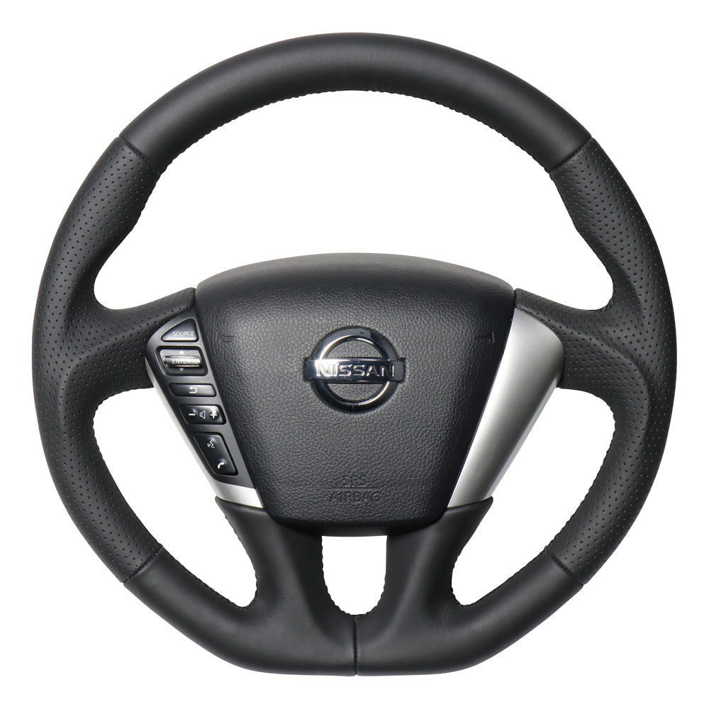 REAL ORIGINAL SERIES SOFT D SHAPE ALL LEATHER BLACK EURO STITCH STEERING WHEEL FOR NISSAN TEANA J32  NSC-LPB-BK