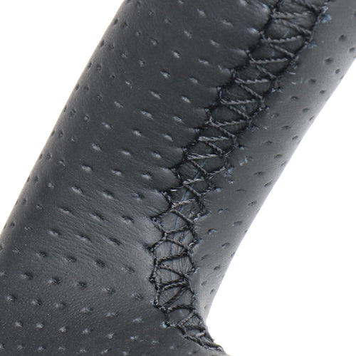 REAL ORIGINAL SERIES SOFT D SHAPE ALL LEATHER BLACK EURO STITCH STEERING WHEEL FOR NISSAN ELGRAND E52  NSC-LPB-BK