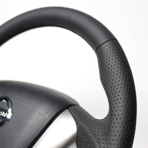 REAL ORIGINAL SERIES SOFT D SHAPE ALL LEATHER BLACK EURO STITCH STEERING WHEEL FOR NISSAN ELGRAND E52  NSC-LPB-BK